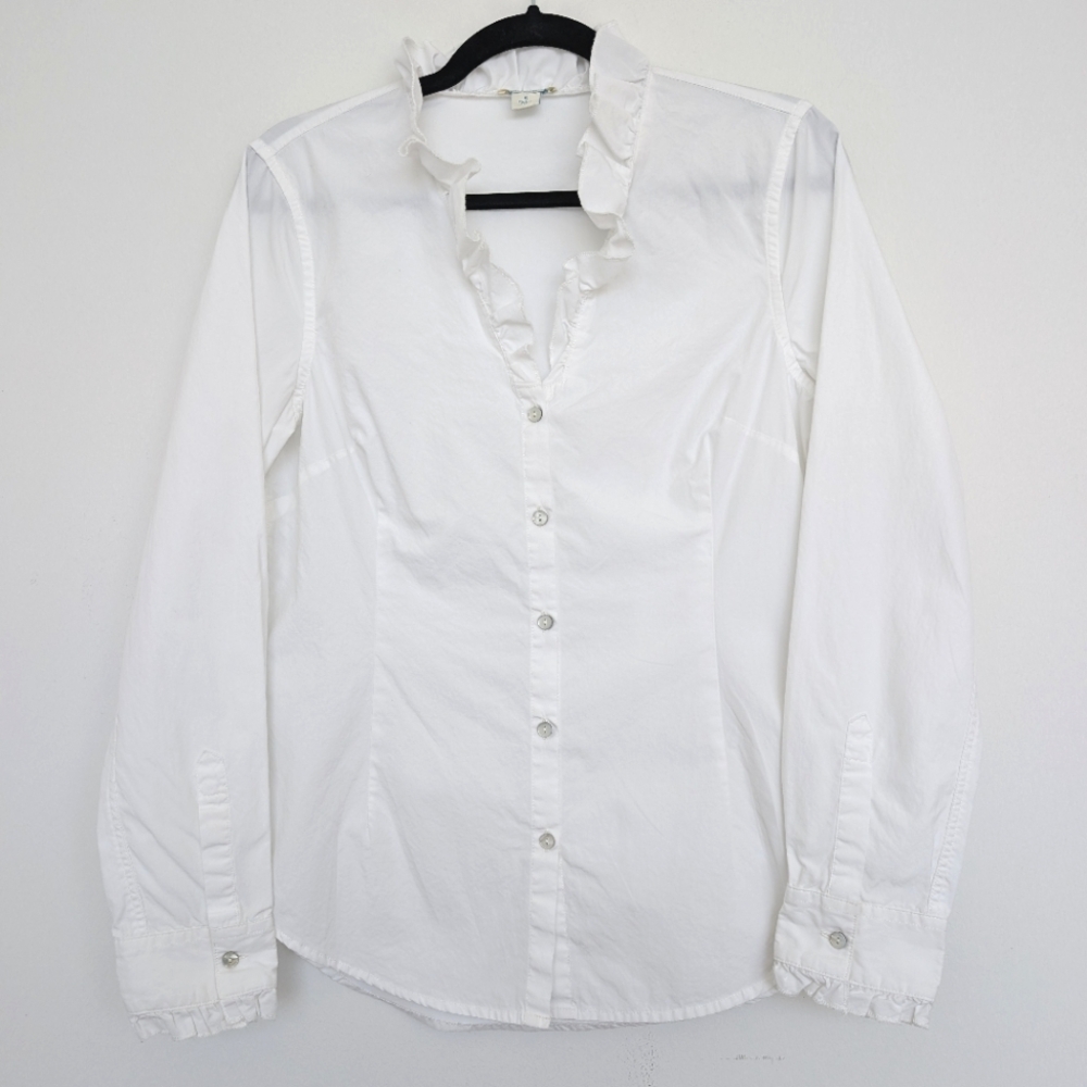 Sundance White Ruffle-Trim Button-Up Blouse